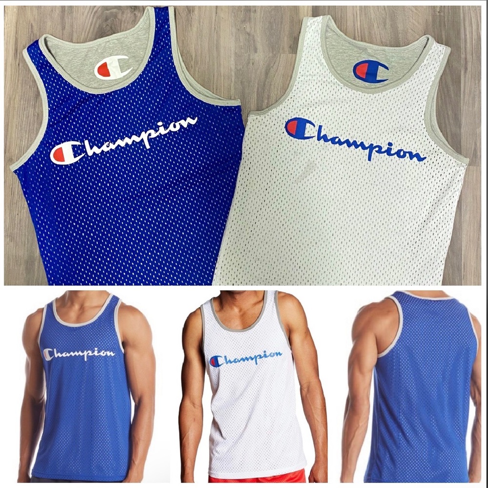 Champion Reversible Mesh Tank Blue White Grey Mens Small Breathable Basketball